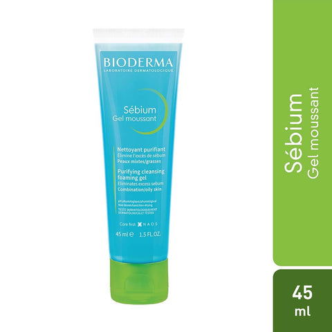 BIODERMA Sébium Gel Moussant 45ml tube, the ideal purifying cleanser and face wash for oily skin, available in Pakistan.