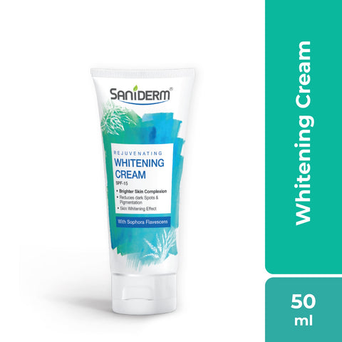 Achieve a fairer skin tone with Saniderm Face Whitening Cream containing Sophora Flavescens, SPF-15 protection - 50ml.