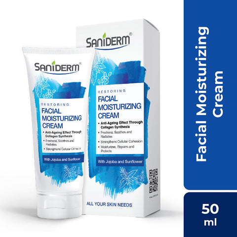Saniderm Facial Moisturizing Cream with natural Jojoba and Sunflower for youthful, hydrated skin - 50ml.