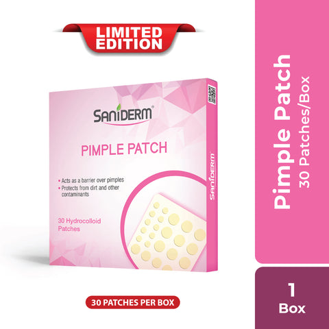 Saniderm Pimple Patch box containing 30 Hydrocolloid Acne Patches for effective pimple treatment