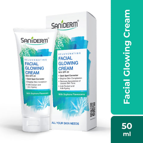 Saniderm's Rejuvenating Facial Glowing Cream 50ml with Sophora Flavescens for the ultimate skin glow and dark spot correction, SPF-20 included.